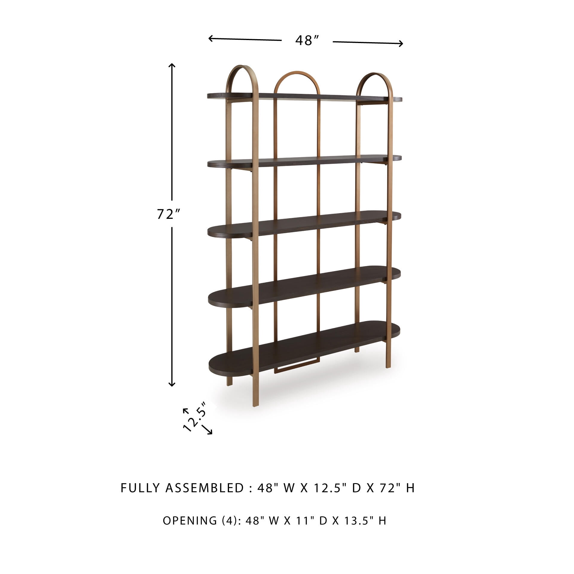 Signature Design by Ashley Brentmour 72" Modern Bookcase with 5 Shelves - Brown Wood & Gold Metal Frame