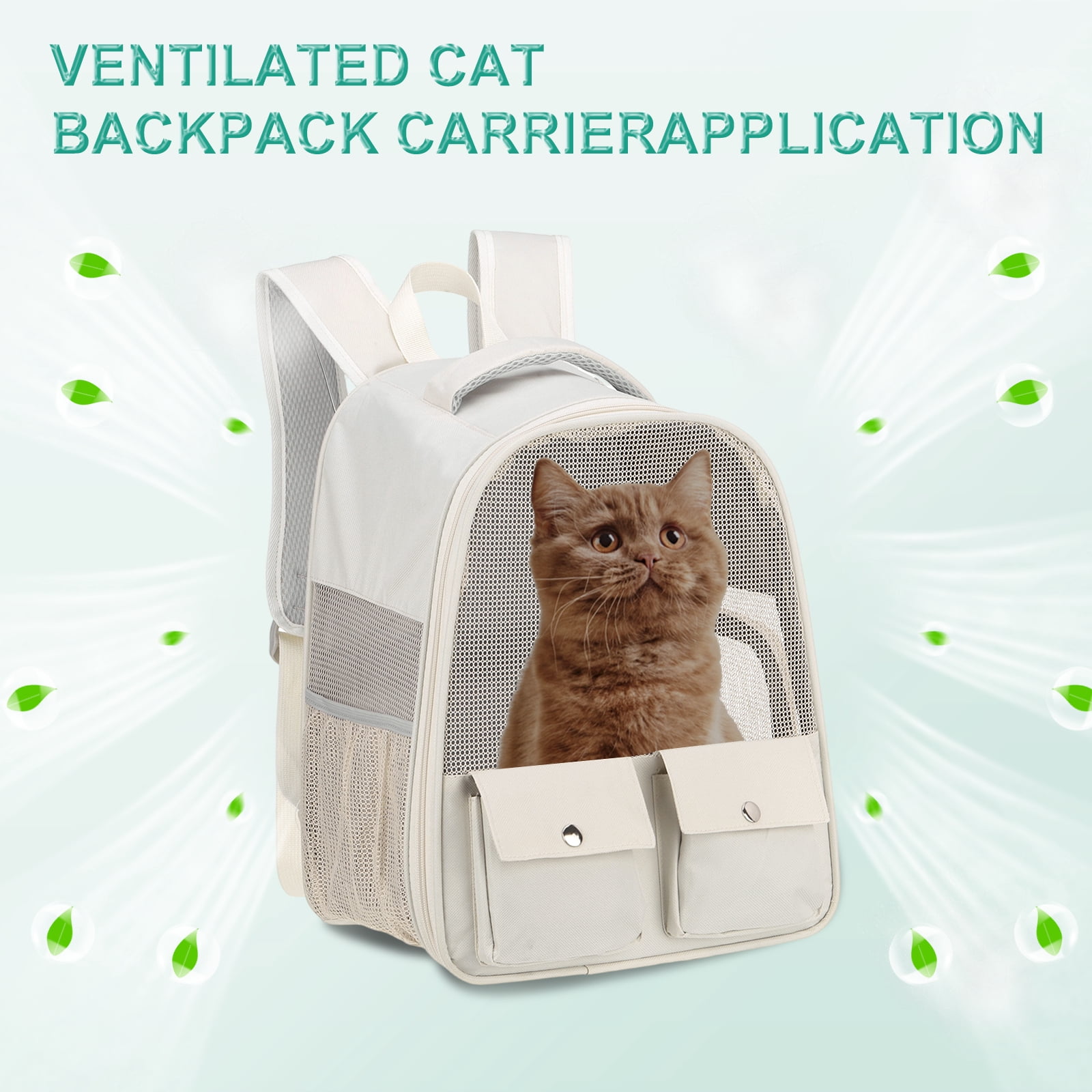 Uxcell Cat Backpack Carrier, Foldable Ventilated Mesh Pet Hiking Travel Backpack for Cats or Small Dogs Puppies, Intended for Hiking / Camping / Traveling (White, 12"x9"x16")