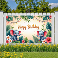 thumbnail image 4 of Happy Birthday Banner Elephant Decoration Tropical Leaves Polyester Material for Kids Party Animal Theme Birthday Celebration, 4 of 7
