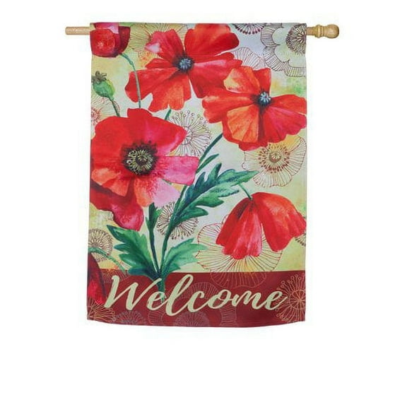 Evergreen Flag, Watercolor Poppies House Suede Flag, 29'' x 0.25'' inches