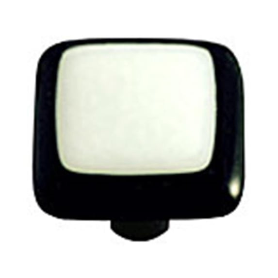 Hot Knobs HK5008-KA Black Border with White Square Glass Cabinet Knob - Aluminum Post