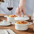 thumbnail image 5 of Lareina Mini Cocotte - 12oz Ceramic Casserole Dishes - Kitchen Casserole Sets With Handles And Lid - Small Baking Ramekins - Oven, Microwave & Dishwasher Safe - Set of 4 - White, 5 of 9