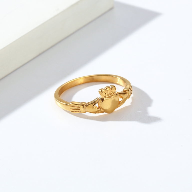 Claddagh Hands Heart Crown Band Ring For Men Women 14K Gold Filled ...