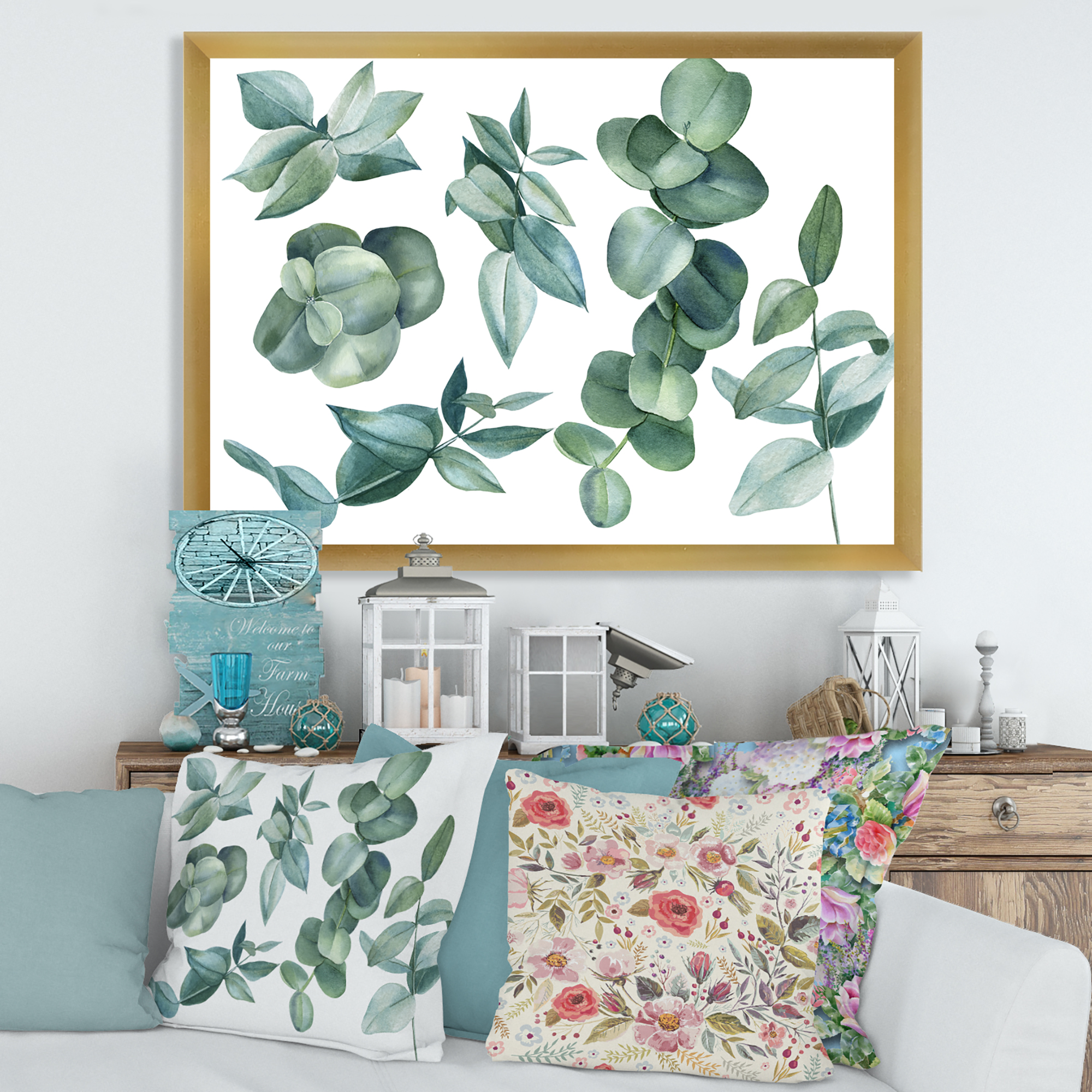 Designart 'Eucalyptus Leaves In Dark Green ' Traditional Framed Art Print