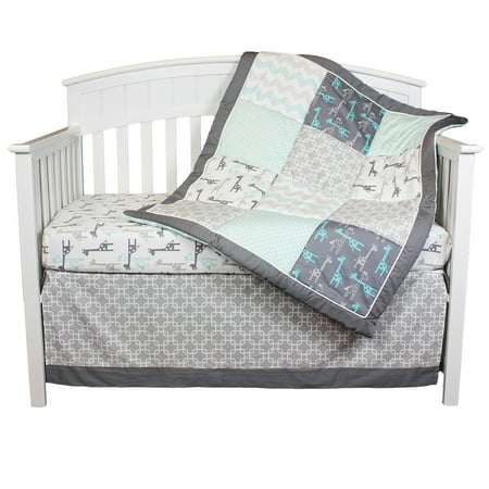 The Peanut Shell Crib Bedding Set - Grey and Aqua - Uptown ...