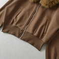 thumbnail image 6 of Women's Winter Warm Jackets Faux Fur Collared Cropped Sweatshirts Casual Full Zip Long Sleeve Bomber Jackets with Pockets (S, Coffee), 6 of 6
