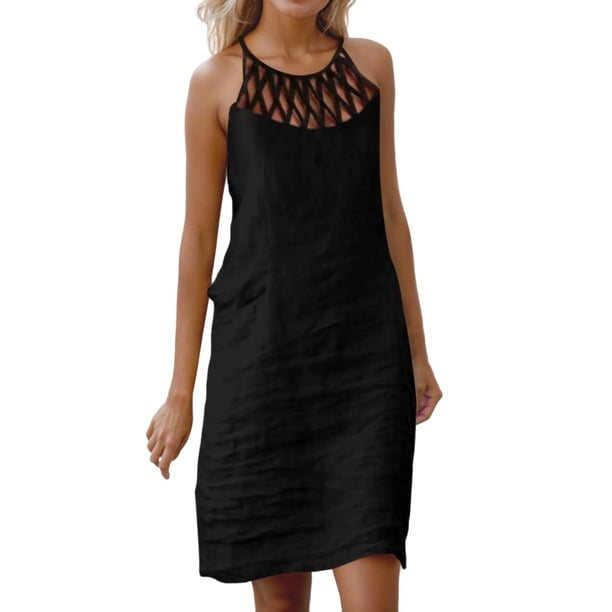 Vestido veraniego floral con cuello hueco y corte A para mujer 2025: vestido informal de playa con bolsillos