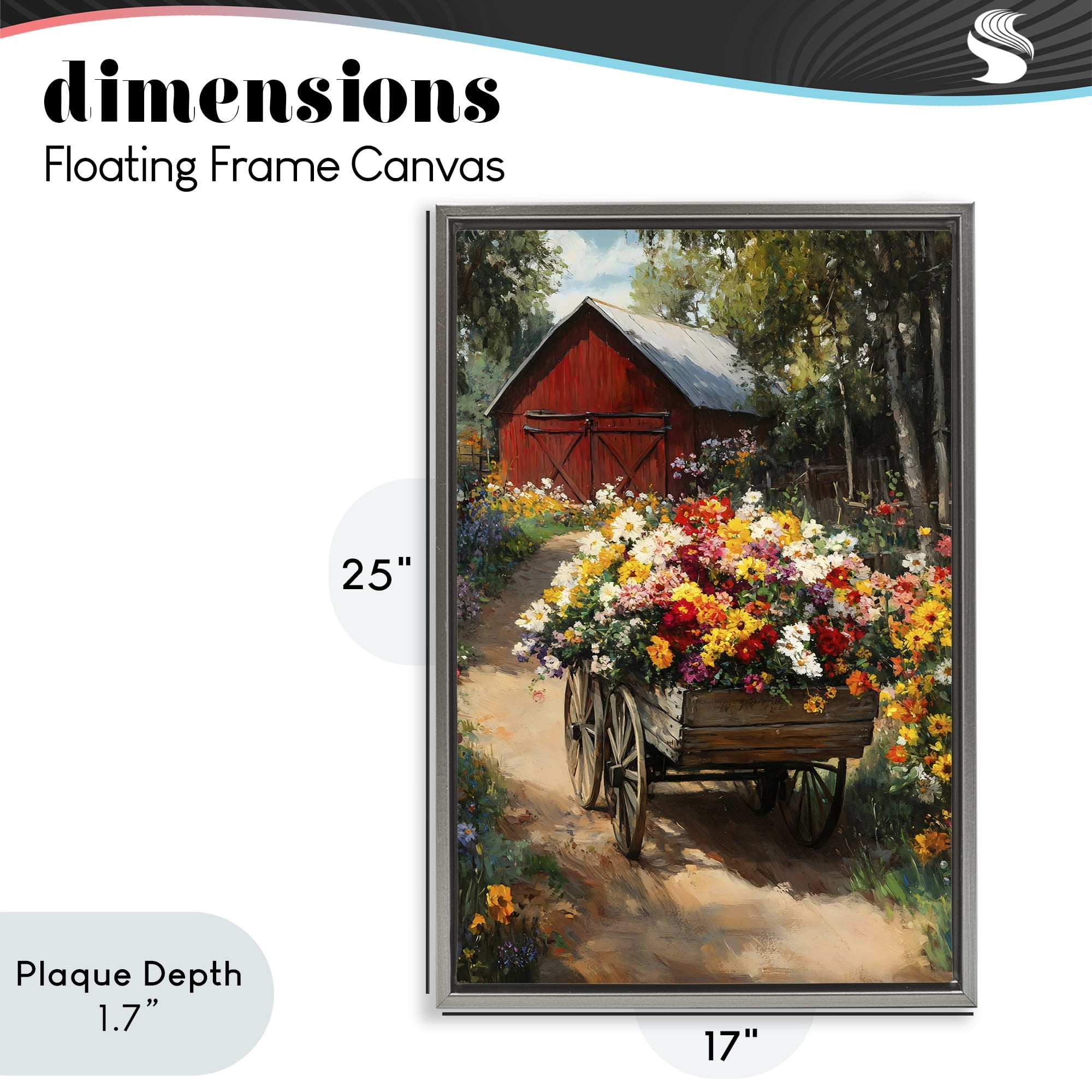Stupell Industries Floral Wagon in Summer Garden Gray Framed Floater Canvas Wall Art, design by Franklyn Gregory