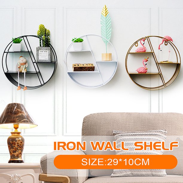 Industrial Style Metal Grid Shelf Round Wall Hanging Shelves Floating