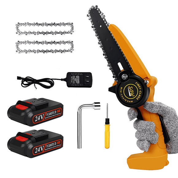 Mini Motosierra: Motosierra Eléctrica de 6 Pulgadas con 2 Baterías, Motosierra Inalámbrica con Bloqueo de Seguridad, Mini Motosierra Inalámbrica para Cortar Ramas de Madera, Podar en el Jardín, Podar Árboles (2 Baterías y 2 Cadenas)
