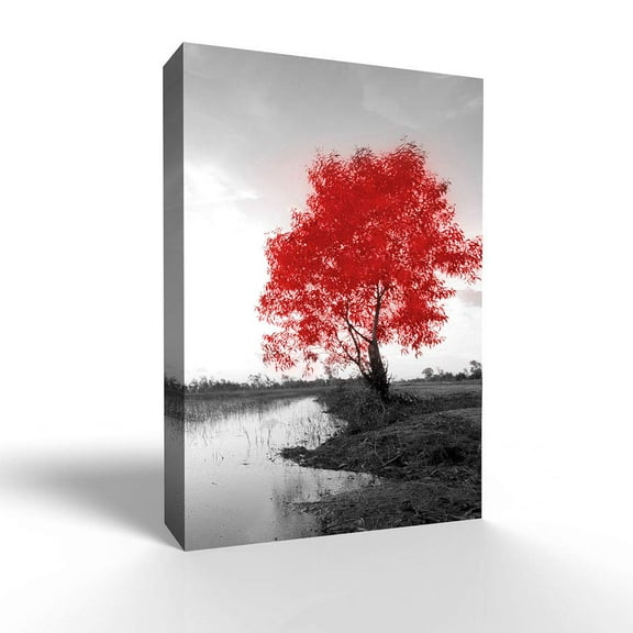 Wall26-Canvas Wall Art-RED and Black Back Ground Tree Theme-Giclee Painting Wall Bedroom Living House Decoration Home Art - 12x18 inches
