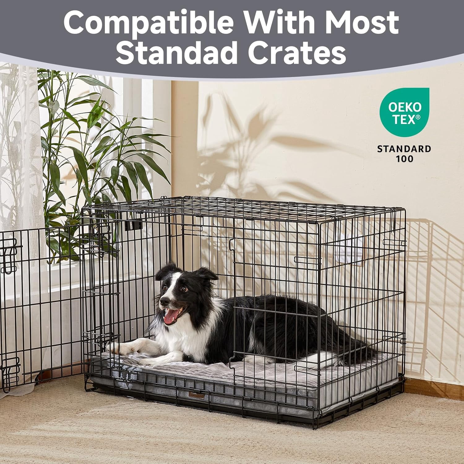 OhGeni Orthopedic Large Dog Bed 35in, Deluxe Pet Bed for Crates, Waterproof and Washable, 25D Egg Crate Foam Pad Anti-Slip Sleeping Mat for Cats Breeds, 35" x 22", Gray