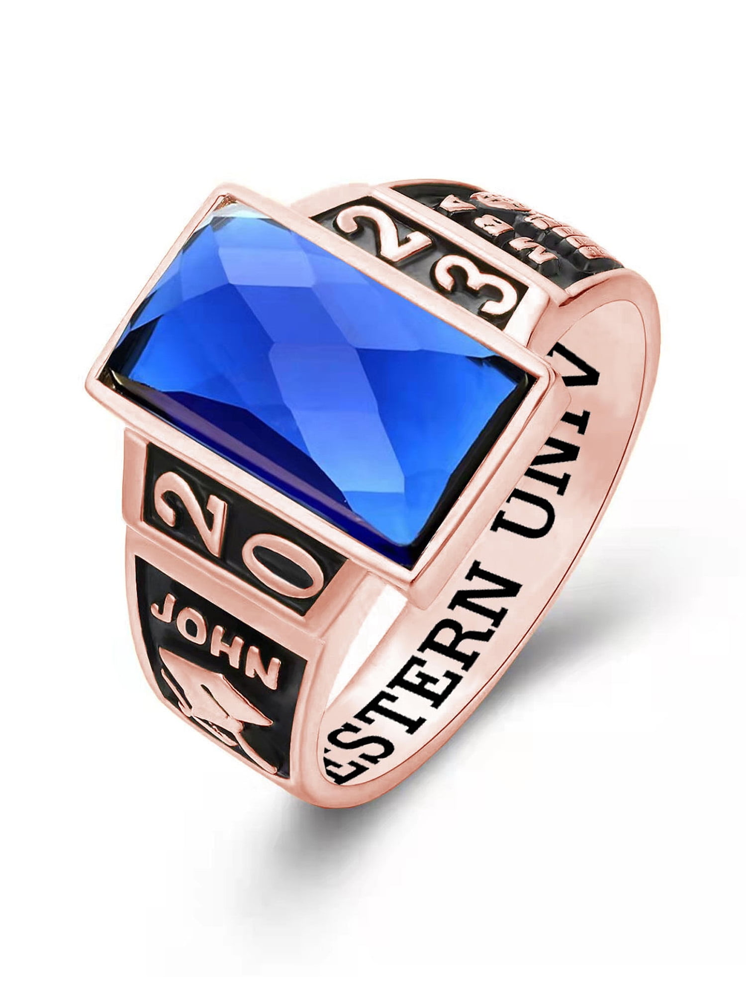 Mementos USA Custom Men's Class Rings Sterling Silver for High School College-Checkboard-Rose Gold