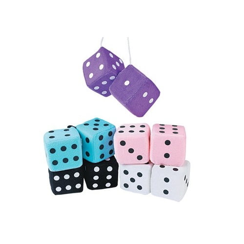 Hanging Fuzzy Dice Car Decoration or Party Favor. Black