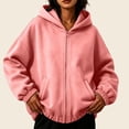 thumbnail image 2 of Women Solid Color Casual Long Sleeve Cinch Cuff Zip Up Hooded Sweatshirts Drawstring Loose Leisure Jackets with Pockets, 2 of 7