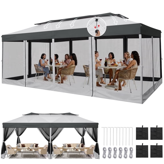 HOTEEL 10x20 Pop up Canopy Tents with Removeble Sidewalls,Outdoor Gazebo with Wheeled Bag & 4 Sandbags,for Patio,Wedding,Backyard,Camping,Parties,Event,Black