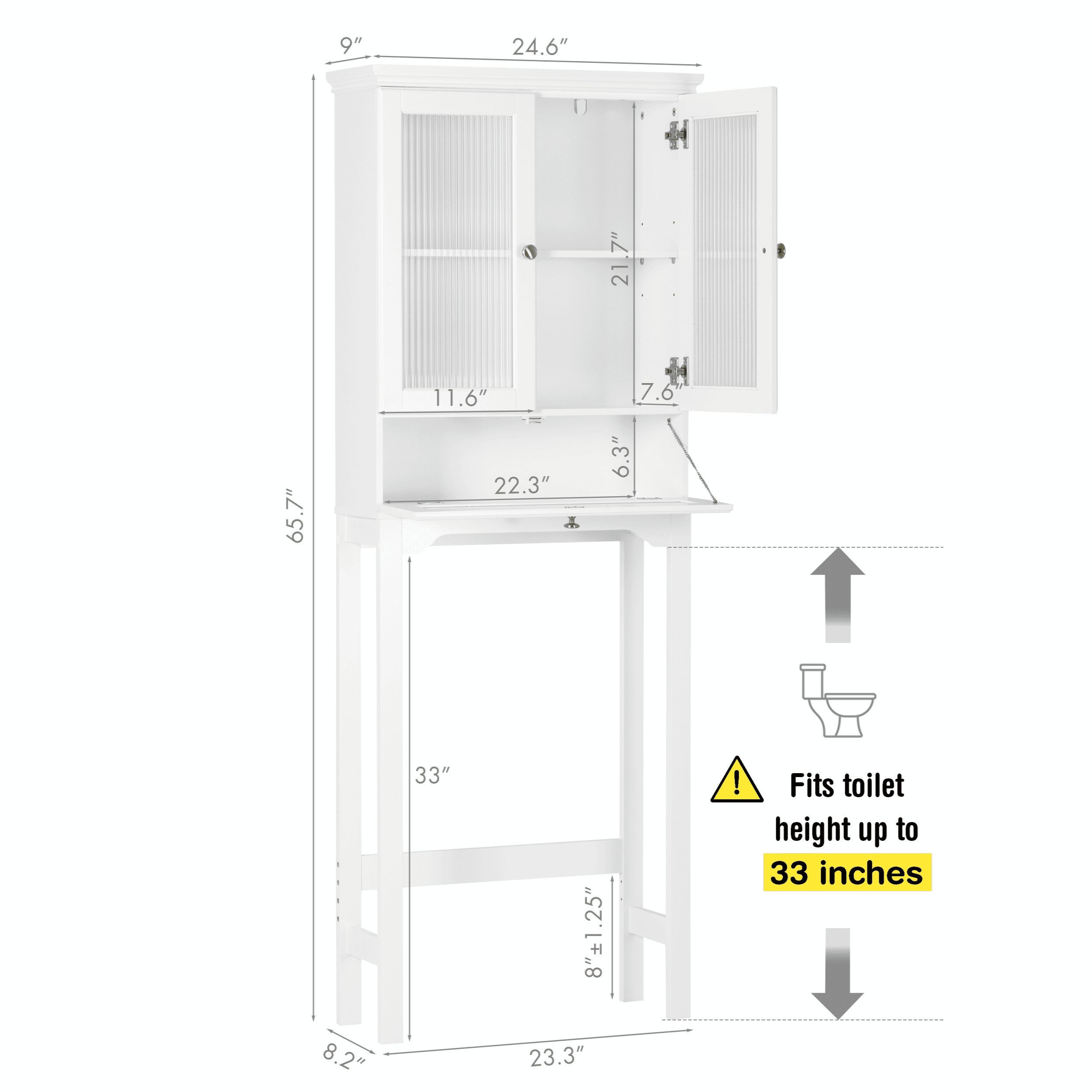 STAROUS Over-the-Toilet Storage Cabinet with Muro Glass Doors & Tilt-Out Cube, White