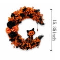 thumbnail image 5 of 15.7" Artificial Halloween Skeleton Cat Moon Wreath, Orange Black Floral Crescent Decor for Front Door, Porch & Wall, Plastic & Fabric, 5 of 10