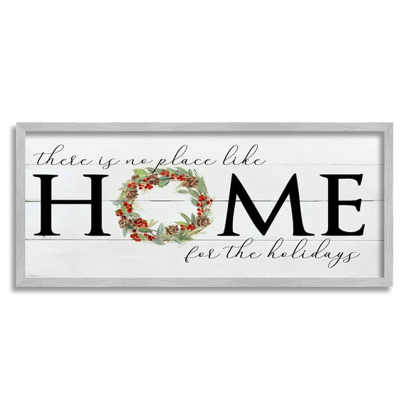 Stupell Industries No Place Like Home for Holiday Holly Wreath, 30 x 13, Design by Sally Swatland