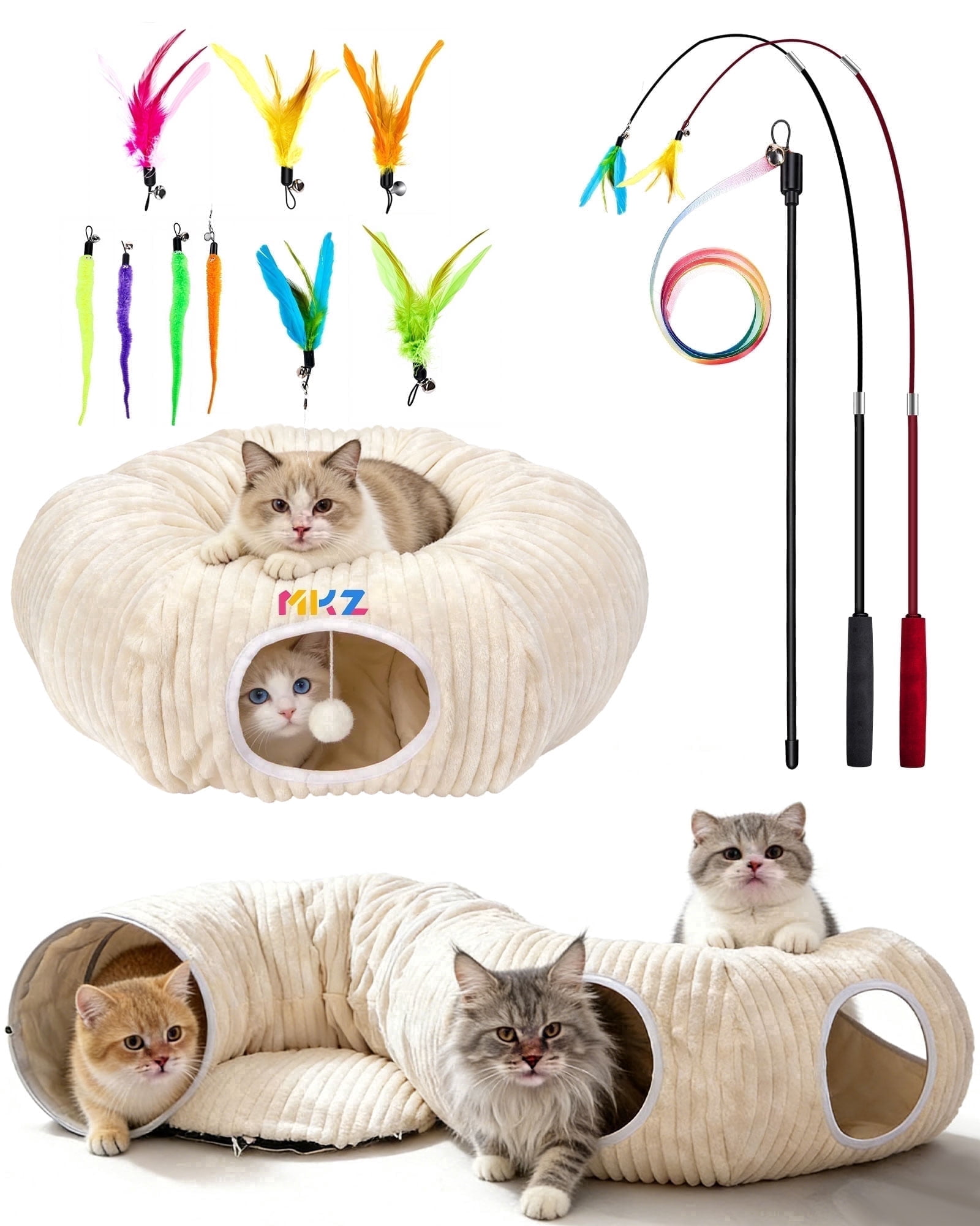 SmartyKat, Triple Tunnel Cat Toy, Fringe Frenzy, with Feathers
