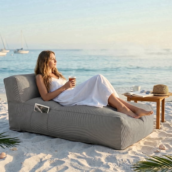VORNEL 70.9" Charcoal Outdoor Waterproof Chaise Lounge, Olefin Fabric Patio Poolside Bean Bag Bed