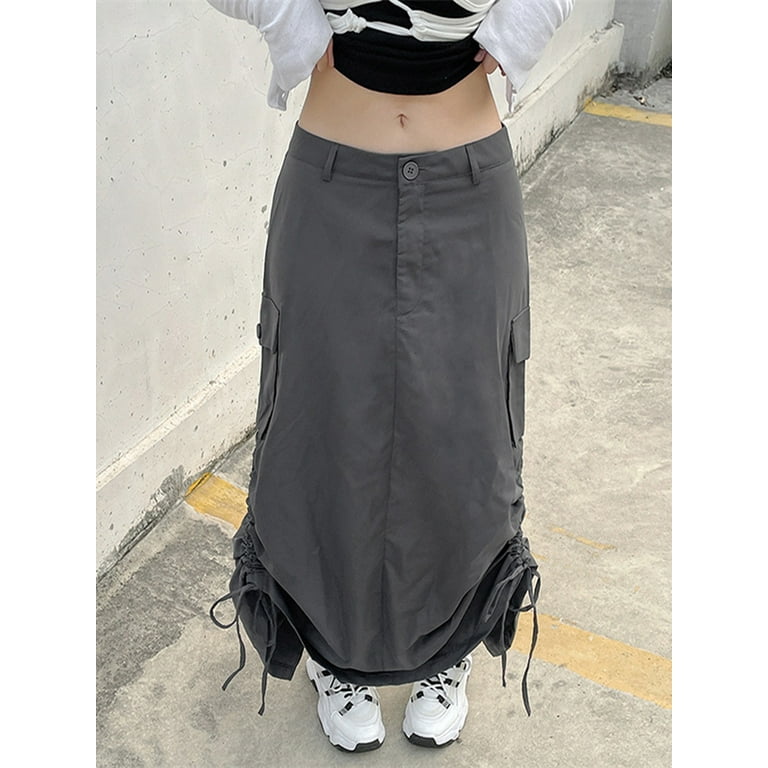 Chouyatou Women's Elastic Waist Cargo Skirt Y2K A-Line Cargo Mini Skirt Summer Denim Skirt