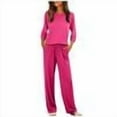 thumbnail image 2 of gbyLJF Womens Casual Outfit Set Long Sleeve V-neck Shirts Elastic Waist Long Pants Solid Color 2 Piece Tops&Pants Set, 2 of 2
