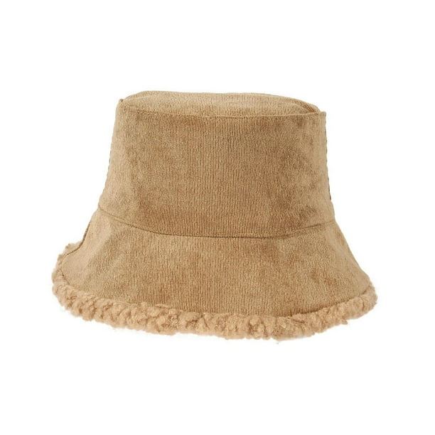 Trendy Plush Bucket Hat Fisherman Caps Comfortable Versatile Thermal Casual  Women Winter Warm Hat for Climbing Fishing Travel Street Picnic Khaki 