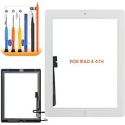 Screen Replacement for iPad 4(4th Generation) Screen Replacement A1460 a1458 a1549 Screen Touch Digitizer Glass Sensor Repair Parts Include Home Button,Adhesive,Tempered Glass (White)
