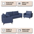 thumbnail image 5 of LeisureMod 3-Piece Sofa Set with 2 Single-Seater and a Three-Seater Wide Couch Upholstered in Leather with Stainless Steel Legs Removable Back Cushion and Foam Filled Seat Inno Series in Dark Blue, 5 of 12