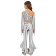 thumbnail image 2 of Sholeno Girls 2-Piece Disco Outfits Sequin Tassel Crop Top with Metallic Bell Bottoms Shiny Dance Pant Suit Silver 12, 2 of 7
