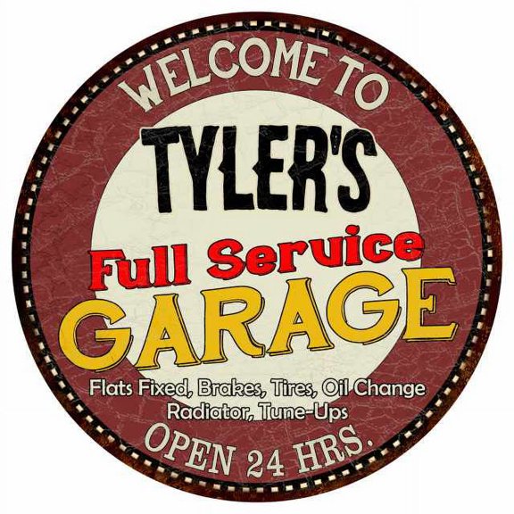 Tyler's Full Service Garage 12" Round Metal Sign Man Cave Décor 200120037237