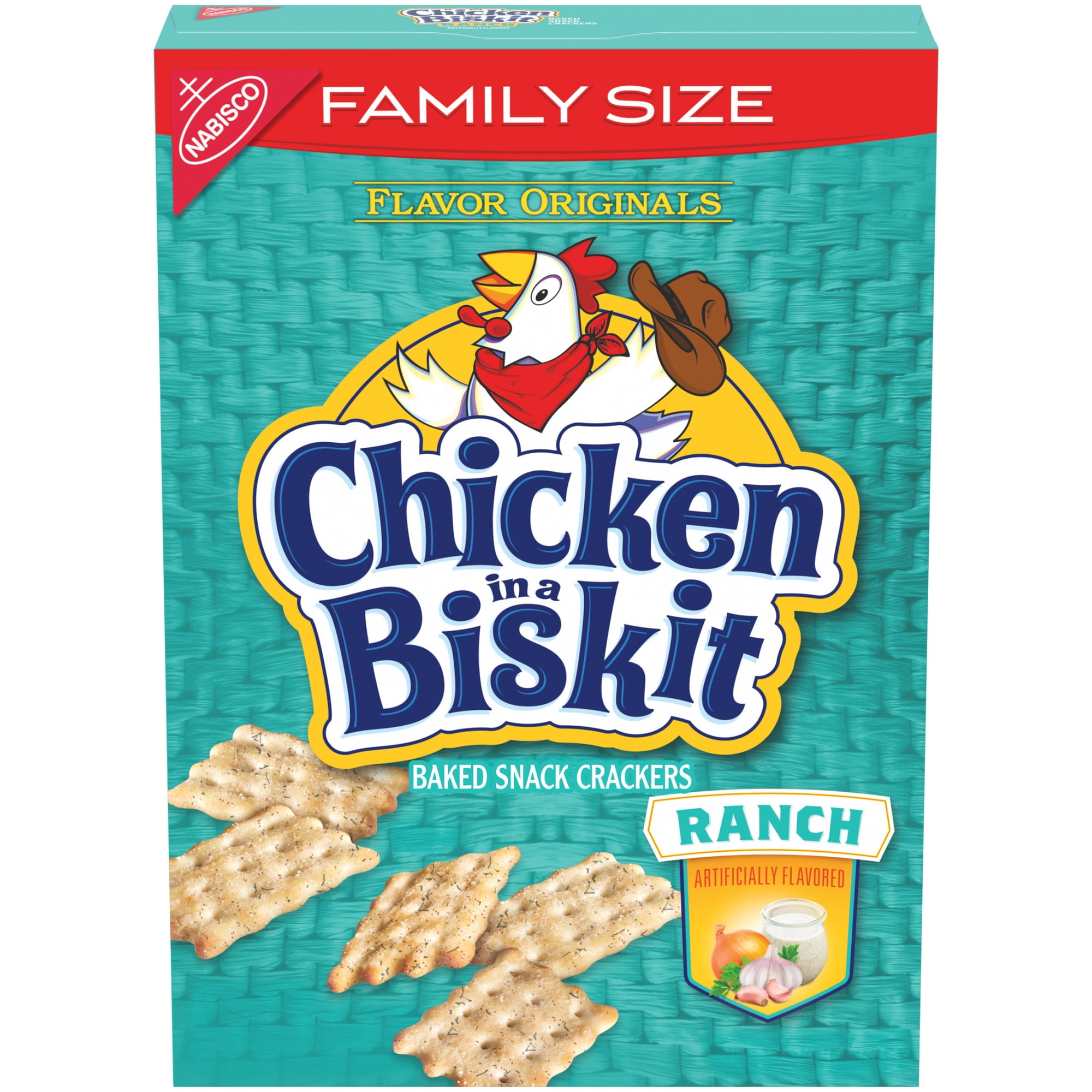 CHICKEN IN A BISKIT Ranch Baked Snack Crackers, Lunch Snacks, Family Size, 12 oz
