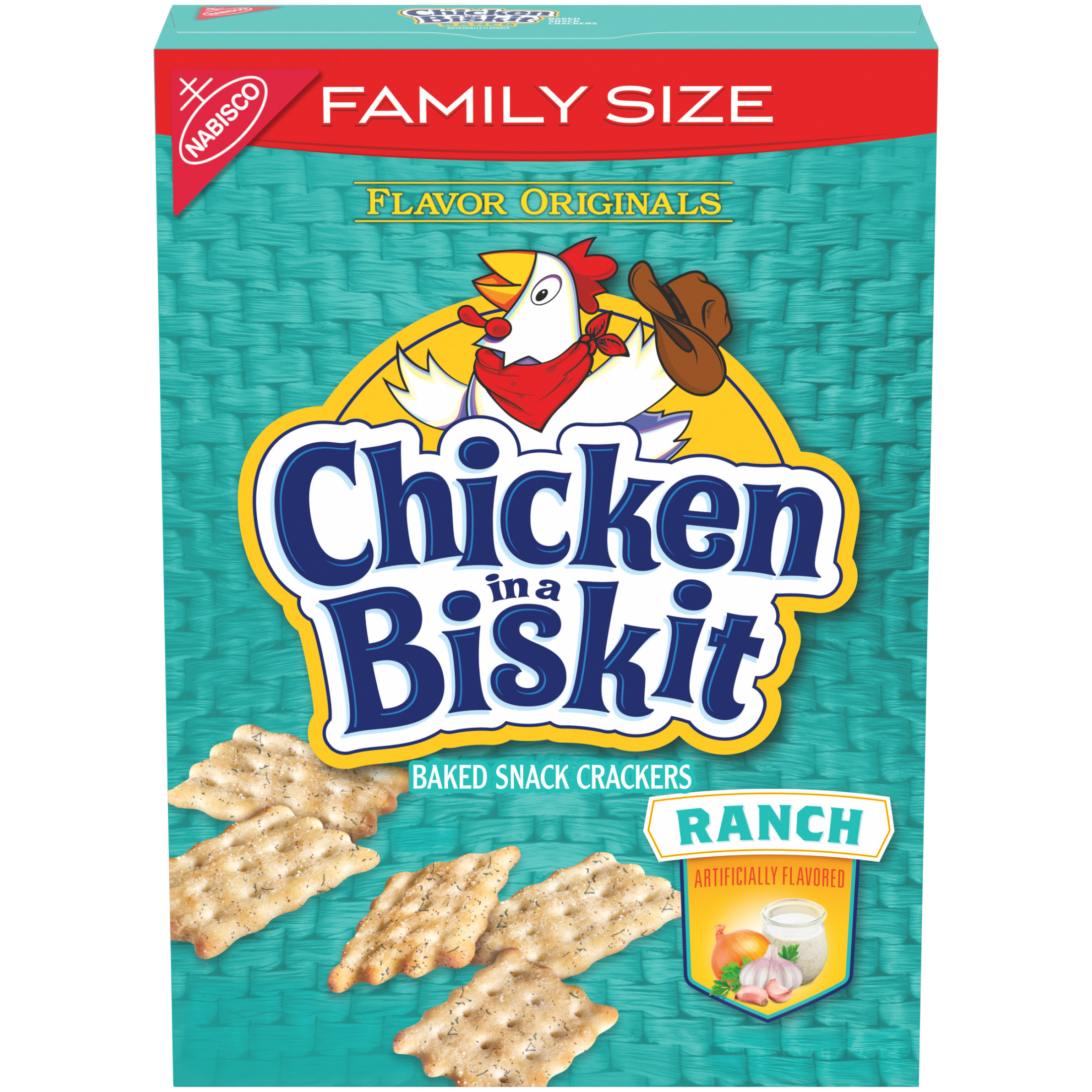 CHICKEN IN A BISKIT Ranch Baked Snack Crackers, Lunch Snacks, Family Size, 12 oz
