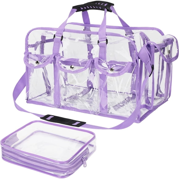 Bolsa de maquillaje de viaje Abbylike de PVC transparente con bolsillos, color morado