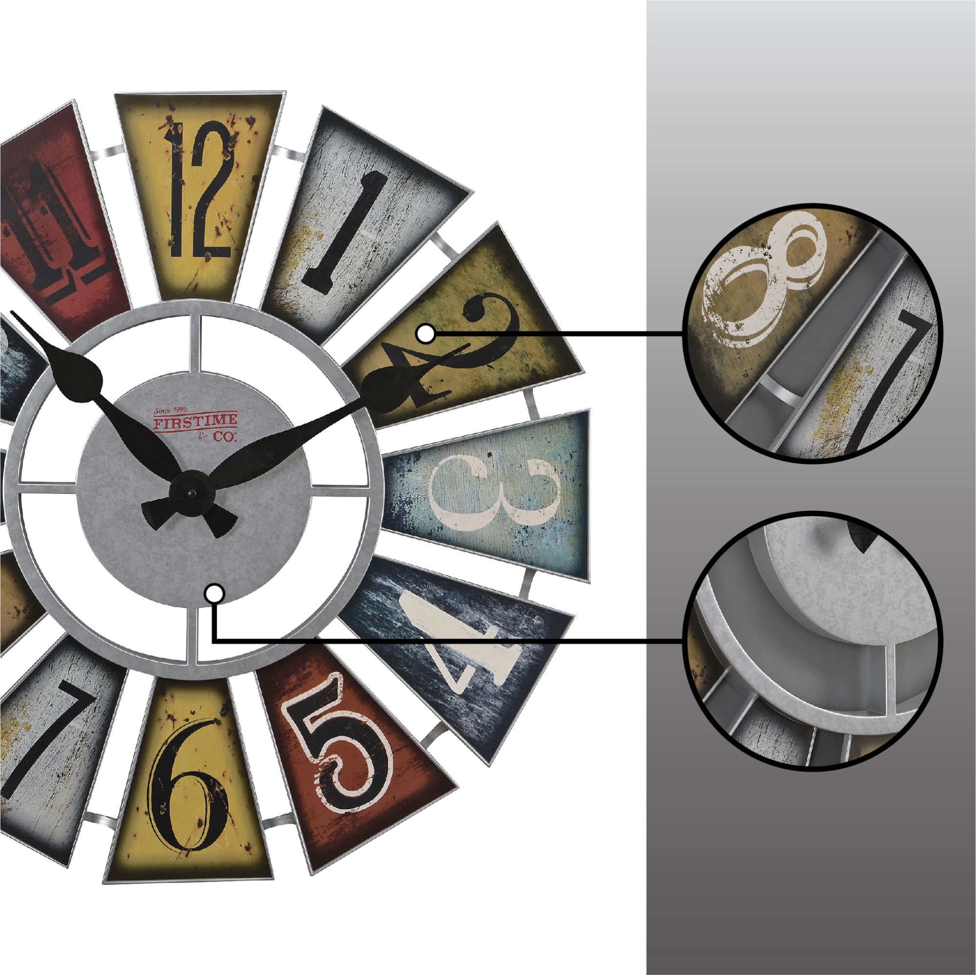 FirsTime & Co. Multicolor Numeral Windmill Wall Clock, Farmhouse, Analog, 24 x 2 x 24 in
