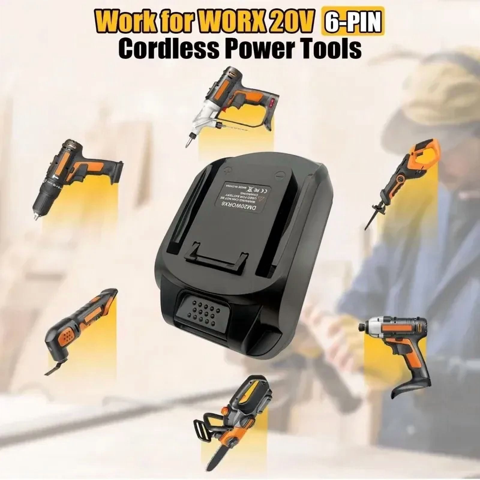 DM20WORX6 Power Tool Adapter Converter for Mil*wau*kee for M18 for De*walt 18V 20V Lithium Battery for Worx 20V 6 Pin Power Tools