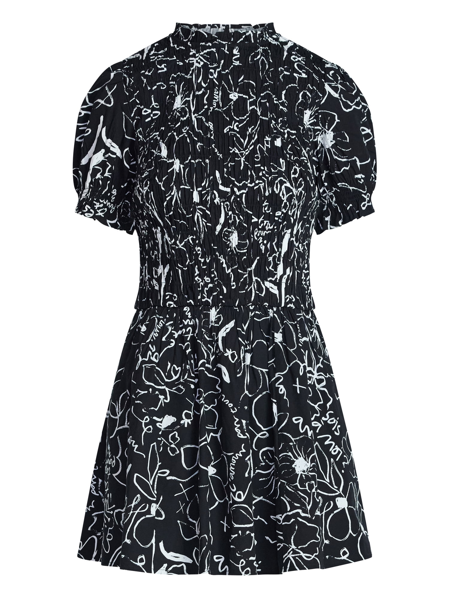 Scoop Women’s and Women's Plus Smocked Floral Mini Dress, Sizes XS-4X