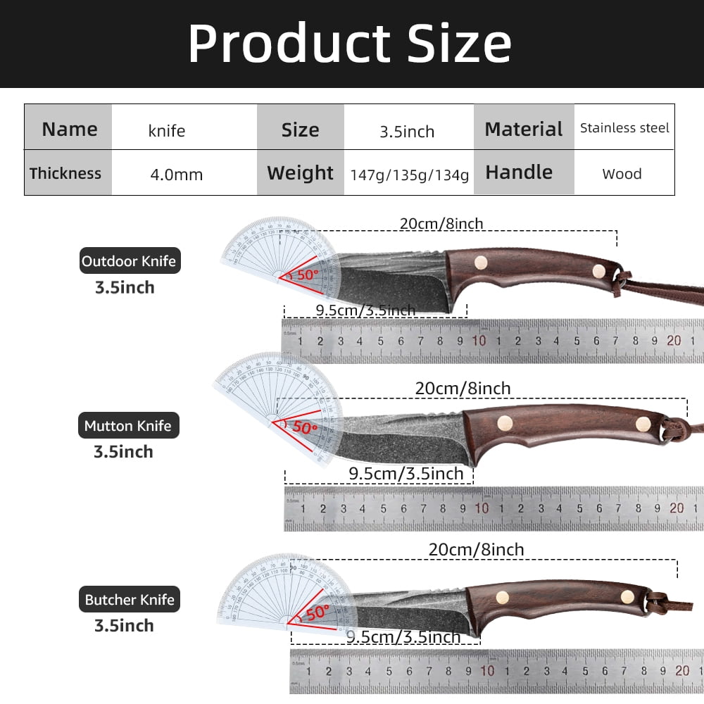 3.5" Fixed Blade Hunting Knife Set Knife Boning Knives Meat Carving Knife Bushcraft Butcher Knives with Lanyard
