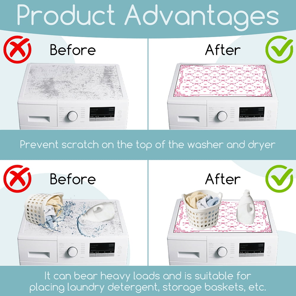 Love Washer Dryer Dust Cover 23.6×19.69inch Pink Washing Machine Top Protector Pads Non Slip Washing Machine Top Covers
