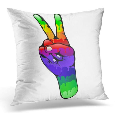 Peace Love Pillows ECCOT Colorful Casting Hand Peace and Love Sign Rainbow Colors Communicate Pillowcase Pillow Cover Cushion Case 16x16 inch ()