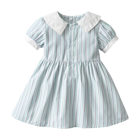 LUOGENLI Dress Kids Toddler Baby Girls Spring Summer Plaid Cotton Short Sleeve Princess Dress Clothes Dress for Girls Trendy with Pockets Light Blue 2-3 Years