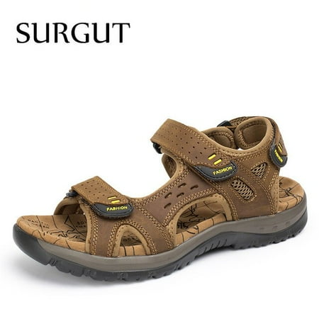 

SURGUT Hot Sale New Fashion Summer Leisure Beach Men Shoes High Quality Leather Sandals The Big Yards Men s Sandals Size 38-48