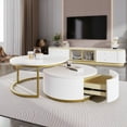 thumbnail image 5 of Harper & Bright Designs Gold Round Nesting Coffee Table Set of 2, White Fluted Center Table with Glod Legs, Modern End Table with Drawer for Living Room, 5 of 16