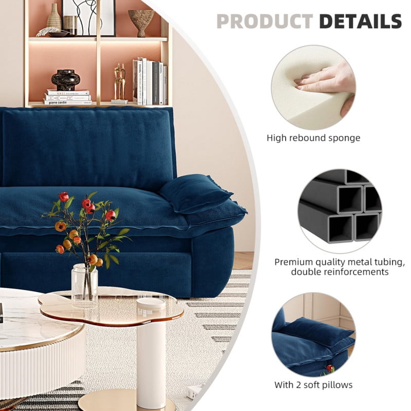 3-in-1 Velvet Convertible Sleeper Sofa, Queen Size Pull Out Chaise Sofa Bed, 73.2''W Deep Seat Loveseat Couch