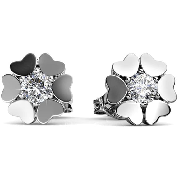 Cate & Chloe Khloe 18k White Gold Plated Heart Stud Earrings with Swarovski Crystals Gift for Women