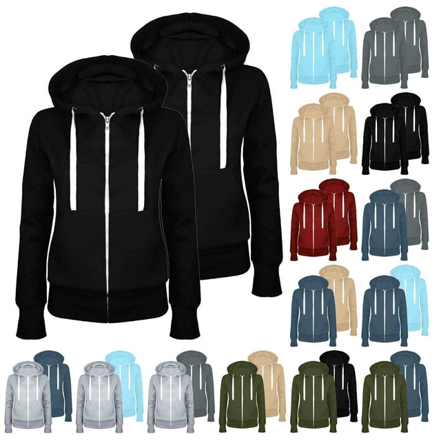 QATAINLAV Chandails à Capuche Zippés pour Femmes 2 Pcs Automne Hiver Manches Longues en Molleton Chandails à Capuche Minces Vestes avec Poches Tenues de Sortie, Gris Foncé, TTG