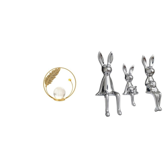 Figura decorativa de bola de cristal, escultura de hierro, adorno para sentarse, base de cerámica, ideal para sala de estar, oficina, dormitorio, esta