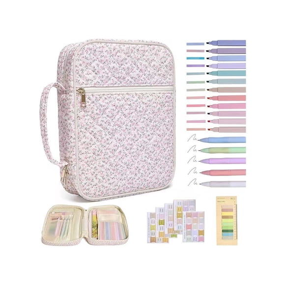 Bible Cover Case for Women, Large Quilted Bible Tote with Handle, Includes Bible Tabs & Study Supplies Organizer
