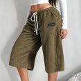 thumbnail image 3 of Corduroy Capri Pants for Women Summer Elastic Waist Drawstring Wide Straight Leg Casual Cropped Pants with Pockets, 3 of 6
